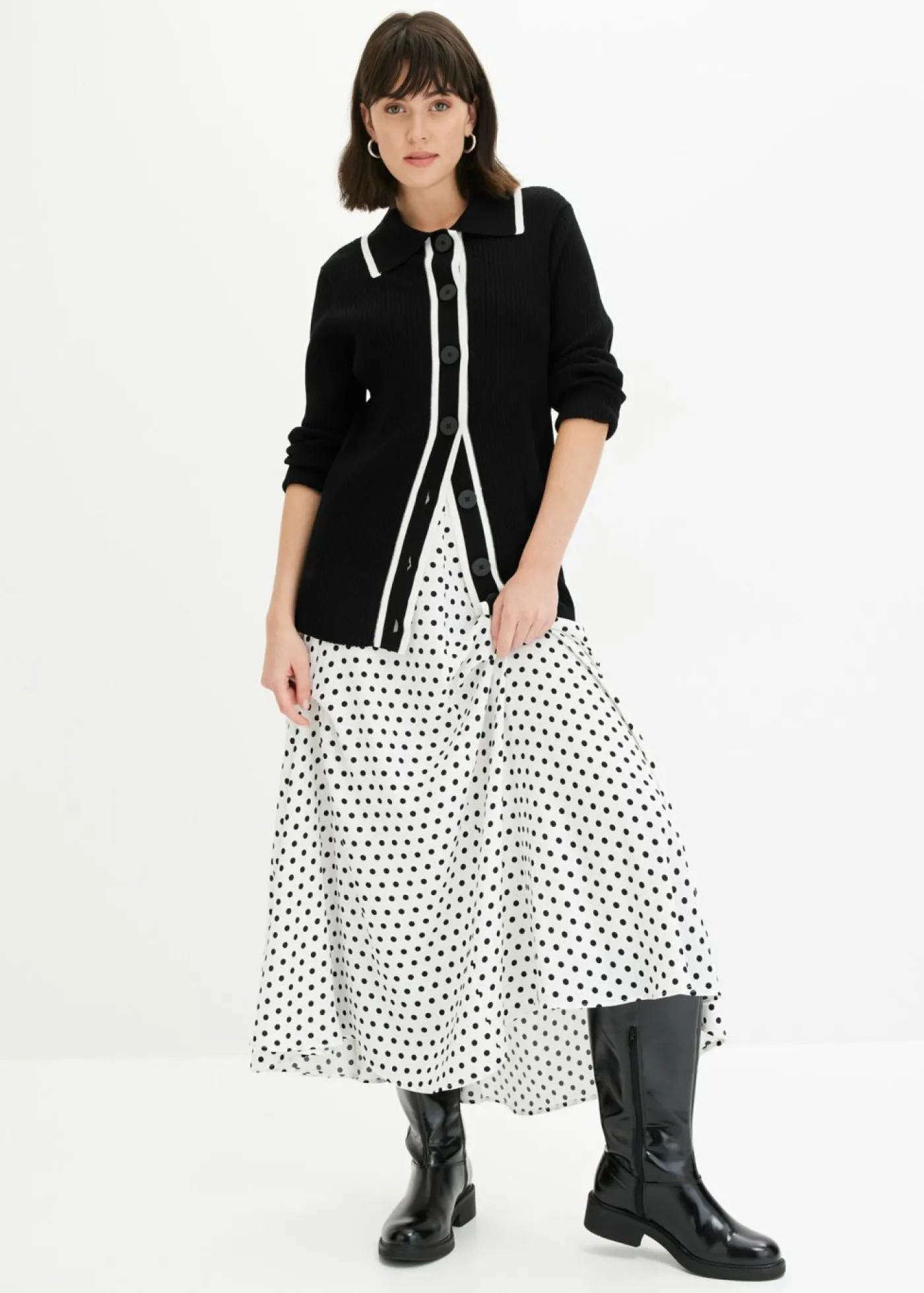 bonprix bonprix Cárdigan Smart Negro-blanco lana