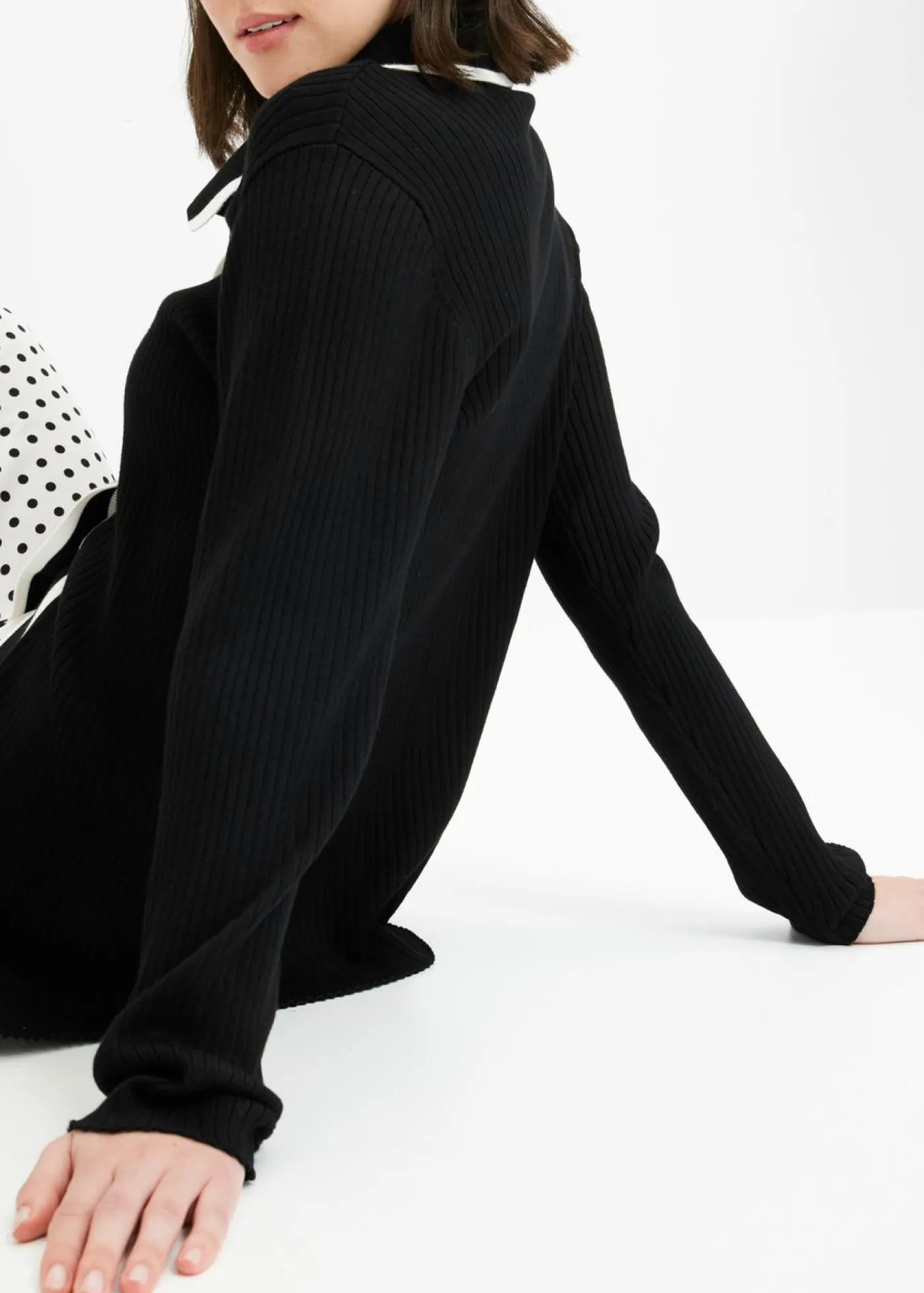 bonprix bonprix Cárdigan Smart Negro-blanco lana