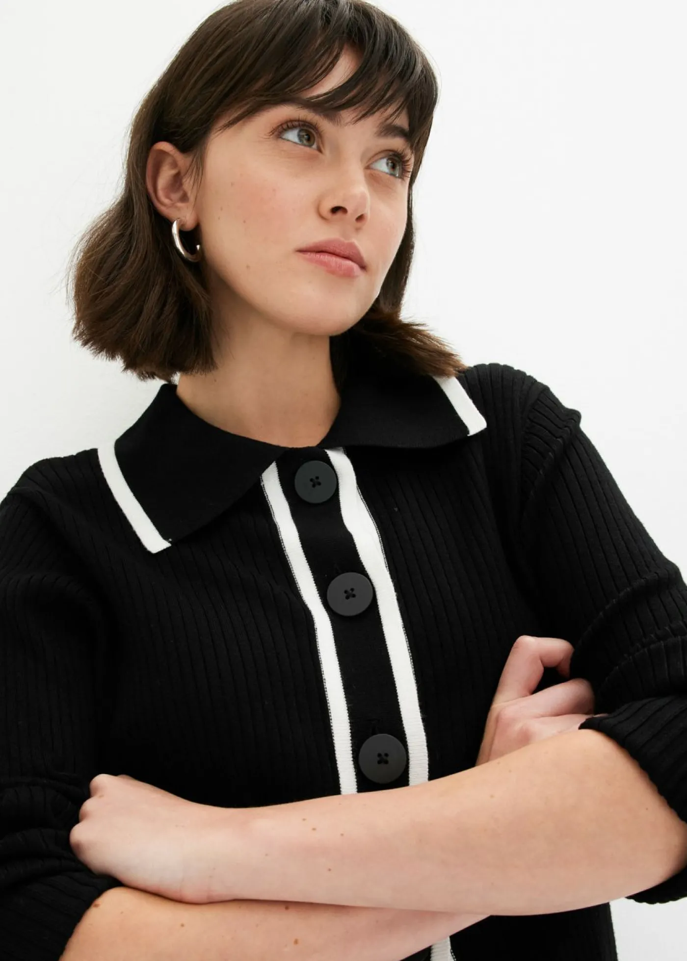 bonprix bonprix Cárdigan Smart Negro-blanco lana
