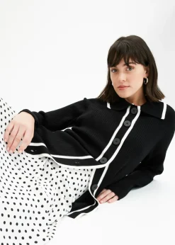 bonprix bonprix Cárdigan Smart Negro-blanco lana