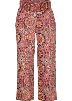 bonprix bonprix Culotte ancho capri de punto con cinturilla ancha de nido de abeja Rojo atardecer con patrón paisley Sale