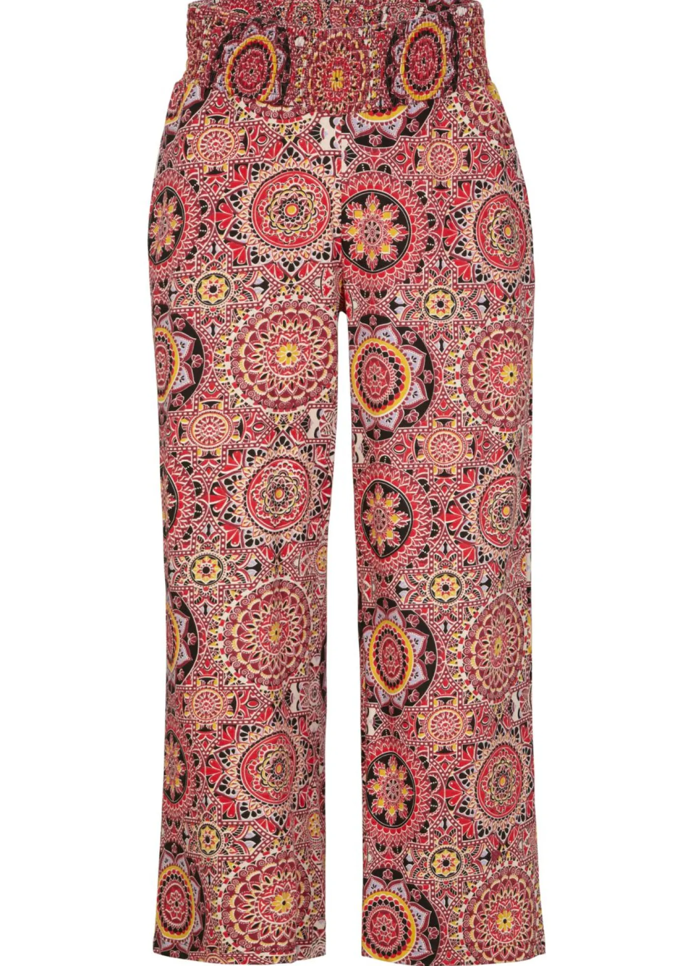 bonprix bonprix Culotte ancho capri de punto con cinturilla ancha de nido de abeja Rojo atardecer con patrón paisley Sale