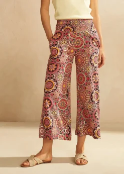 bonprix bonprix Culotte ancho capri de punto con cinturilla ancha de nido de abeja Rojo atardecer con patrón paisley Sale