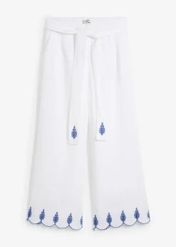 bonprix bonprix Culotte de lino con cinturón (conjunto de 2 piezas) Blanco Outlet