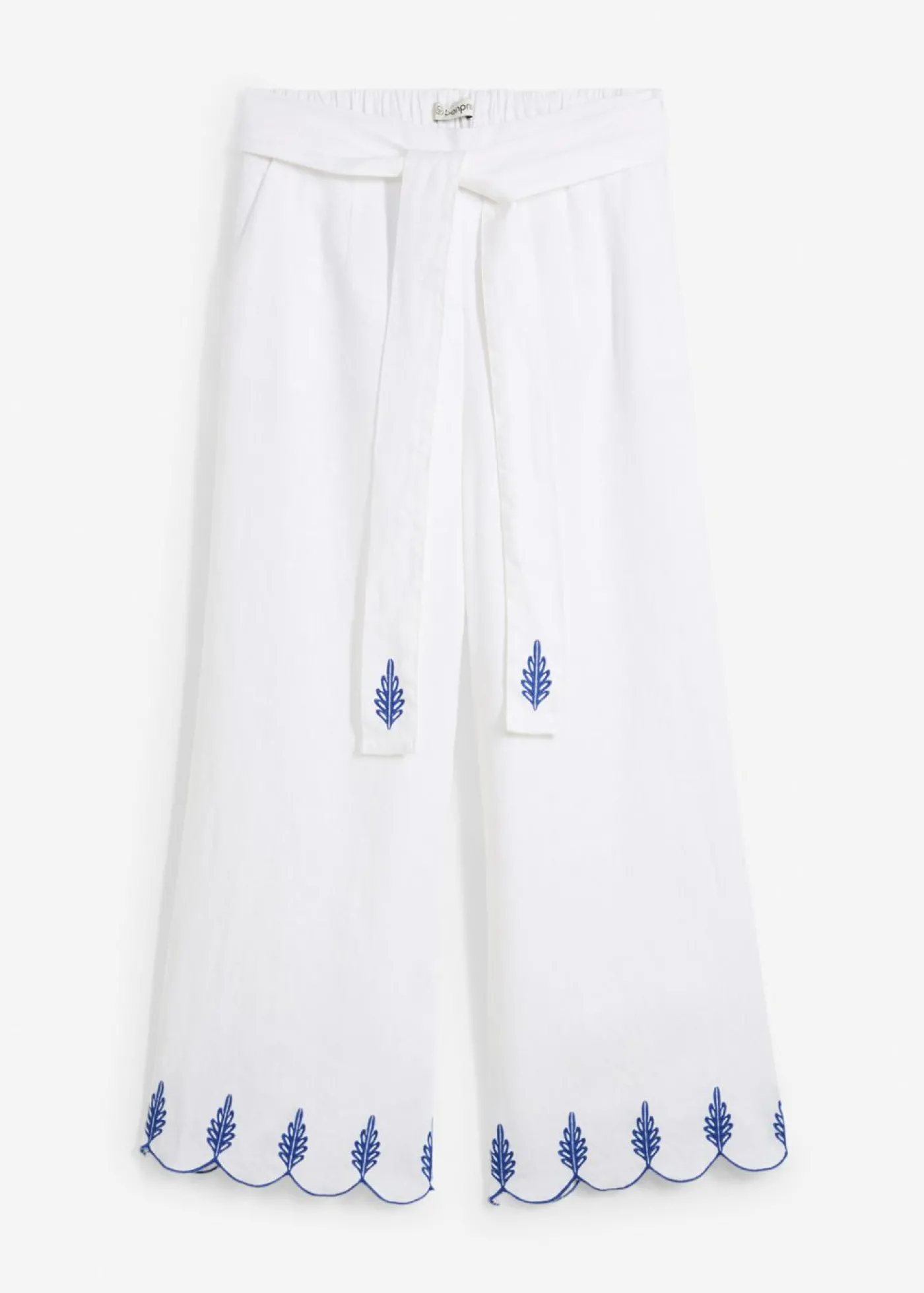 bonprix bonprix Culotte de lino con cinturón (conjunto de 2 piezas) Blanco Outlet