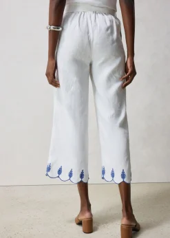 bonprix bonprix Culotte de lino con cinturón (conjunto de 2 piezas) Blanco Outlet