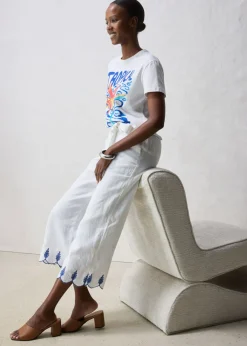 bonprix bonprix Culotte de lino con cinturón (conjunto de 2 piezas) Blanco Outlet