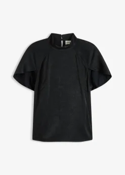 bonprix bonprix Elegante blusa de manga corta de satén brillante Negro Discount