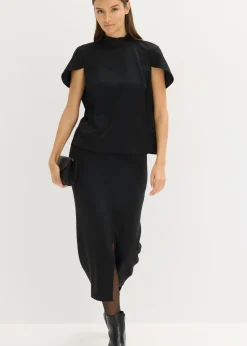 bonprix bonprix Elegante blusa de manga corta de satén brillante Negro Discount