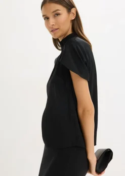 bonprix bonprix Elegante blusa de manga corta de satén brillante Negro Discount