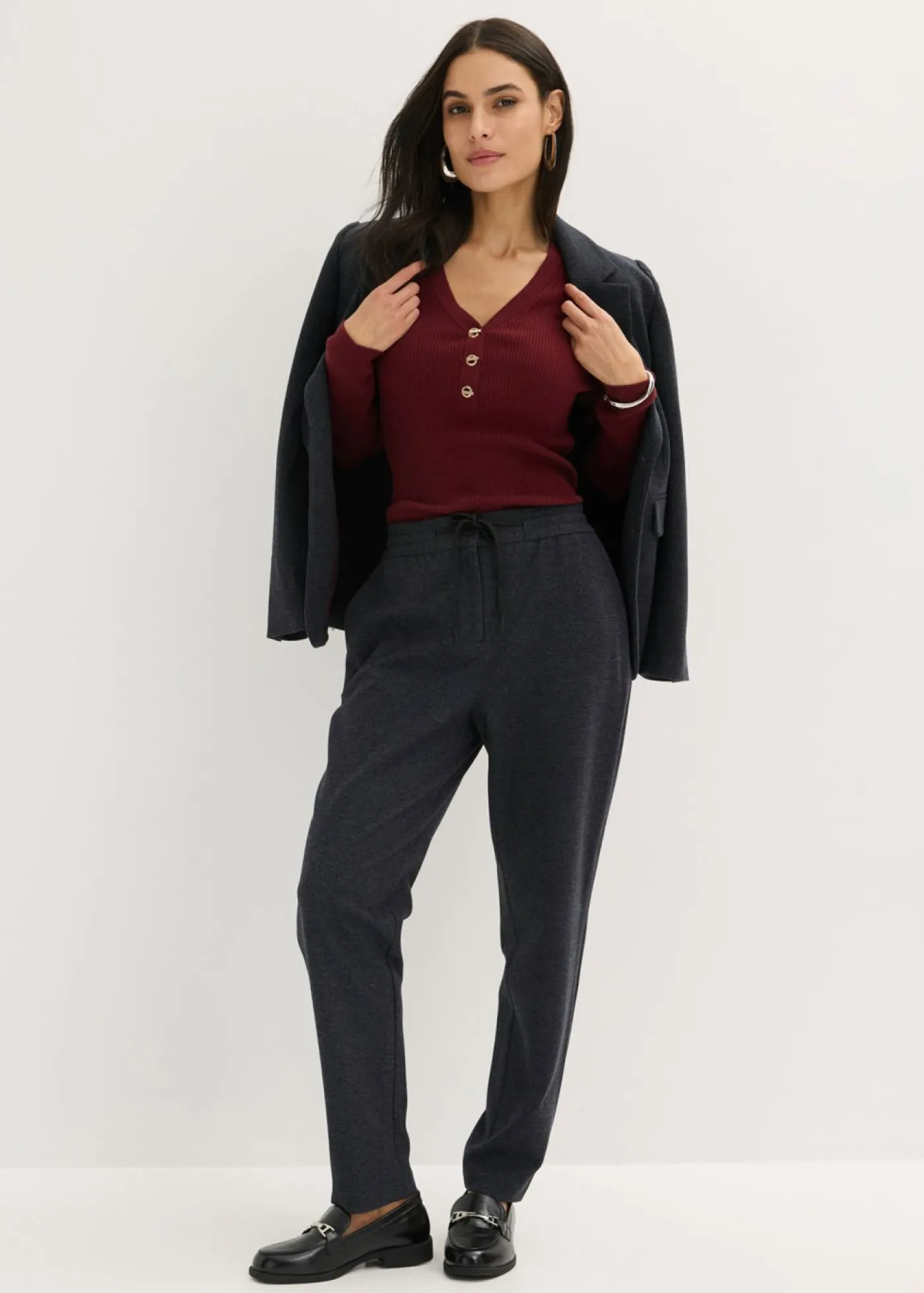 bonprix bonprix Elegante pantalón elástico Azul marino jaspeado Discount