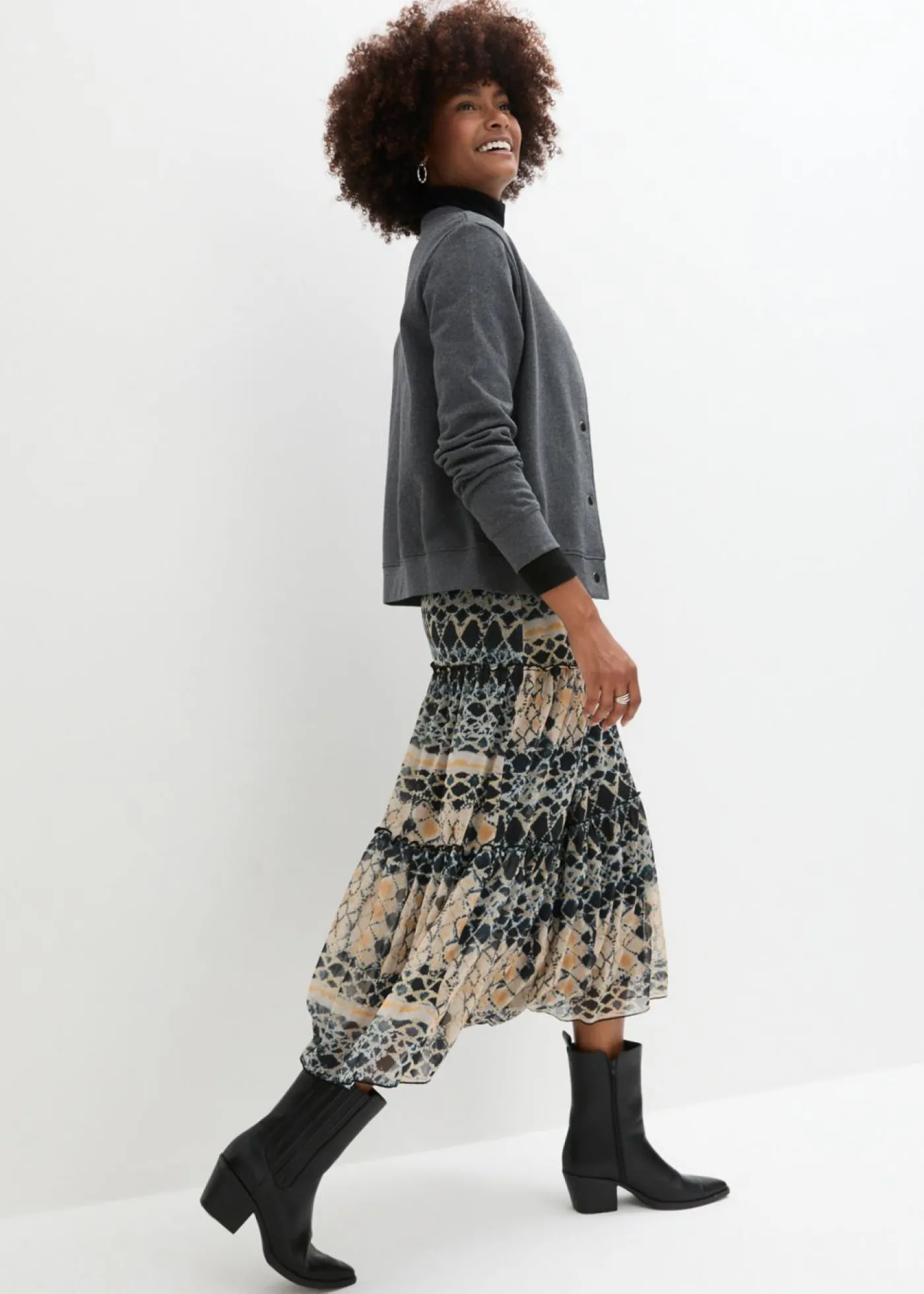 bonprix bonprix Falda azul oscuro-verde oliva claro-gris guijarro-miel Sale