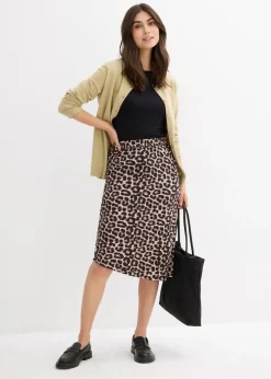 bonprix bonprix Falda con abertura y estampado de leopardo estampado leo beige Clearance