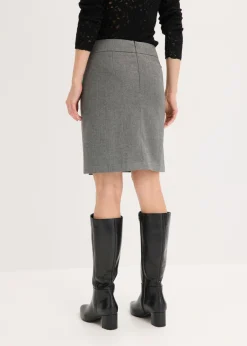 bonprix bonprix Falda con aspecto cruzado y patrón de espiga Gris jaspeado Outlet