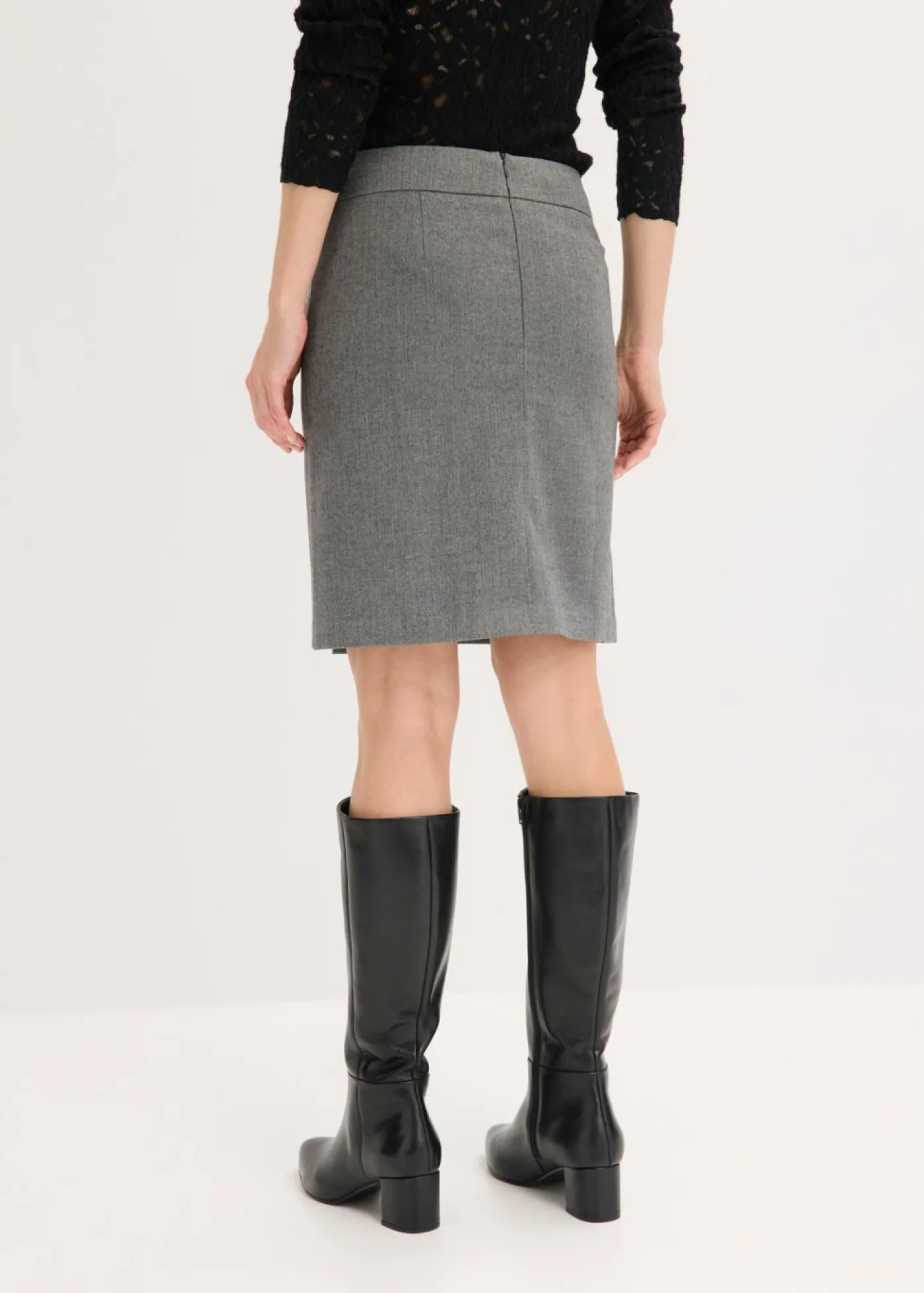 bonprix bonprix Falda con aspecto cruzado y patrón de espiga Gris jaspeado Outlet