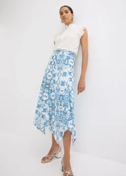 bonprix bonprix Falda con dobladillo irregular Blanco-azul Clearance