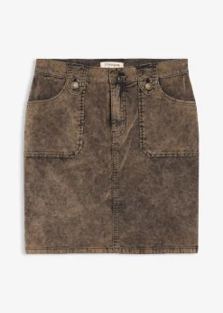 bonprix bonprix Falda corta de pana con efecto desgastado Marrón oscuro Outlet
