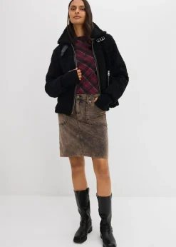 bonprix bonprix Falda corta de pana con efecto desgastado Marrón oscuro Outlet