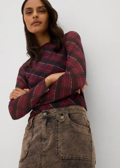 bonprix bonprix Falda corta de pana con efecto desgastado Marrón oscuro Outlet