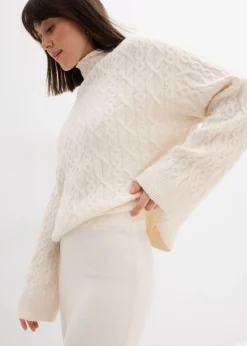 bonprix bonprix Falda corta de punto de mezcla de viscosa suave blanco perla Hot