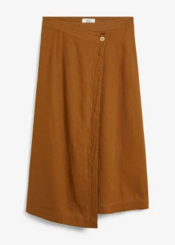 bonprix bonprix Falda cruzada de lino puro Marrón coñac Outlet