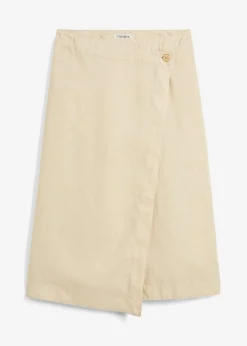 bonprix bonprix Falda cruzada de lino puro Arena claro Clearance