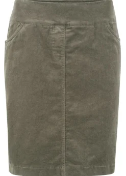 bonprix bonprix Falda de algodón de pana, elástica, con cintura cómoda Verde oliva oscuro Online