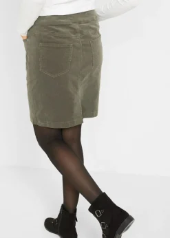 bonprix bonprix Falda de algodón de pana, elástica, con cintura cómoda Verde oliva oscuro Online