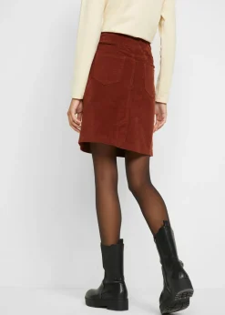 bonprix bonprix Falda de algodón de pana, elástica, con cintura cómoda Marrón caoba