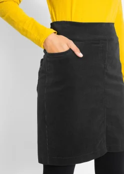 bonprix bonprix Falda de algodón de pana, elástica, con cintura cómoda Negro
