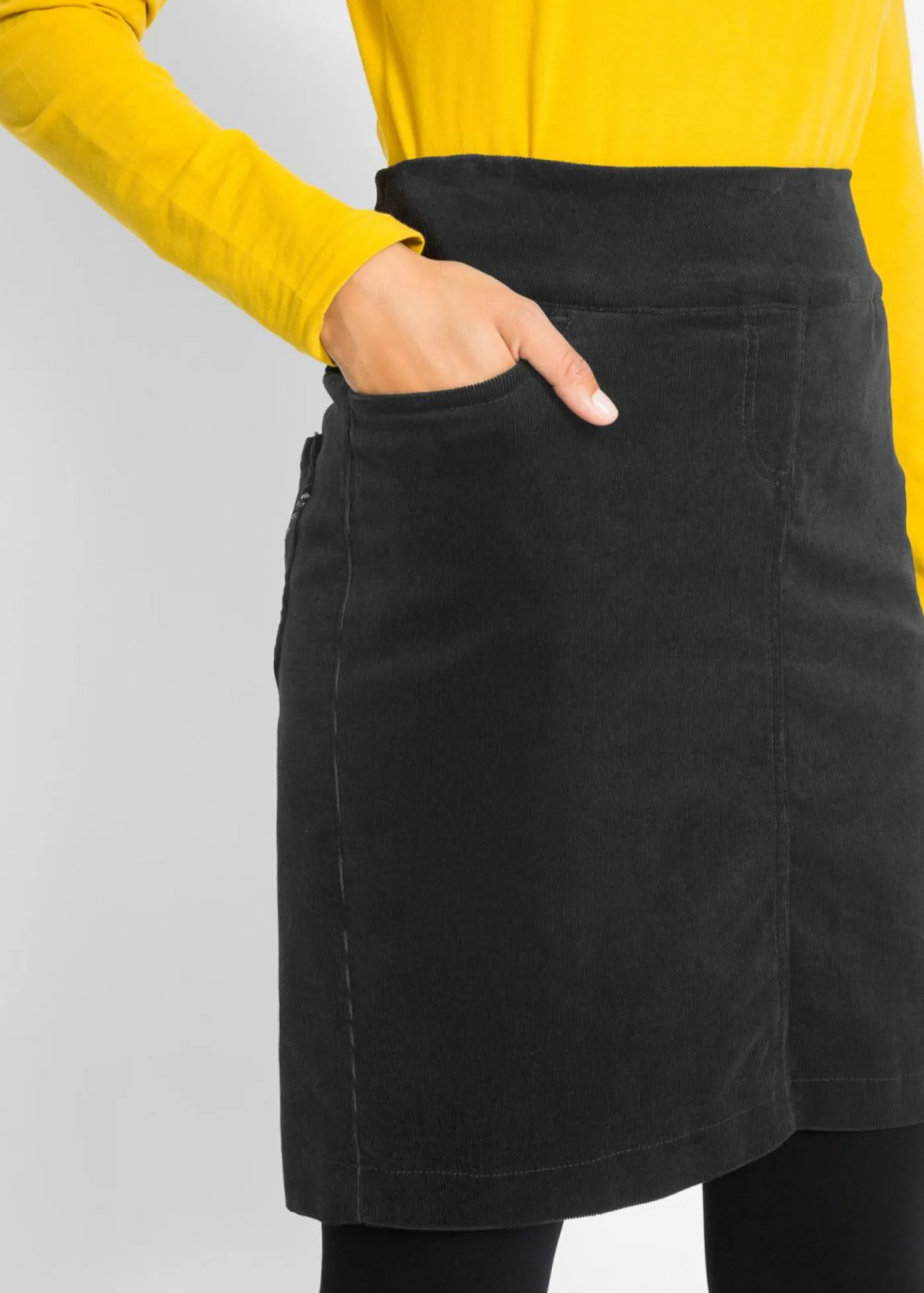 bonprix bonprix Falda de algodón de pana, elástica, con cintura cómoda Negro