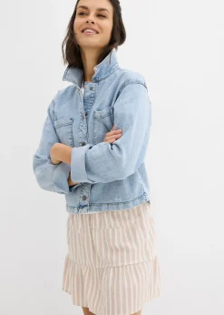 bonprix bonprix Falda de capas de mezcla vaporosa de lino beige almendra-blanco lana con rayas