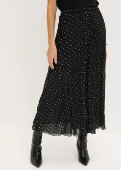 bonprix bonprix Falda de gasa con look arrugado Negro-blanco de lunares Discount