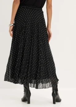 bonprix bonprix Falda de gasa con look arrugado Negro-blanco de lunares Discount