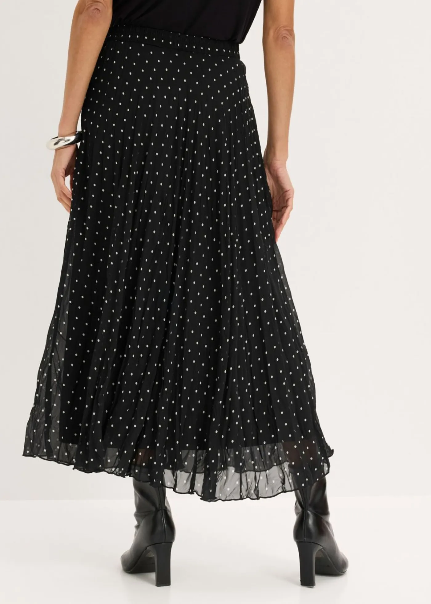 bonprix bonprix Falda de gasa con look arrugado Negro-blanco de lunares Discount