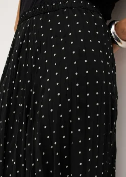 bonprix bonprix Falda de gasa con look arrugado Negro-blanco de lunares Discount