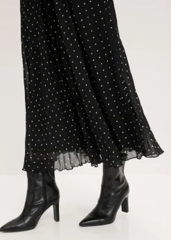 bonprix bonprix Falda de gasa con look arrugado Negro-blanco de lunares Discount