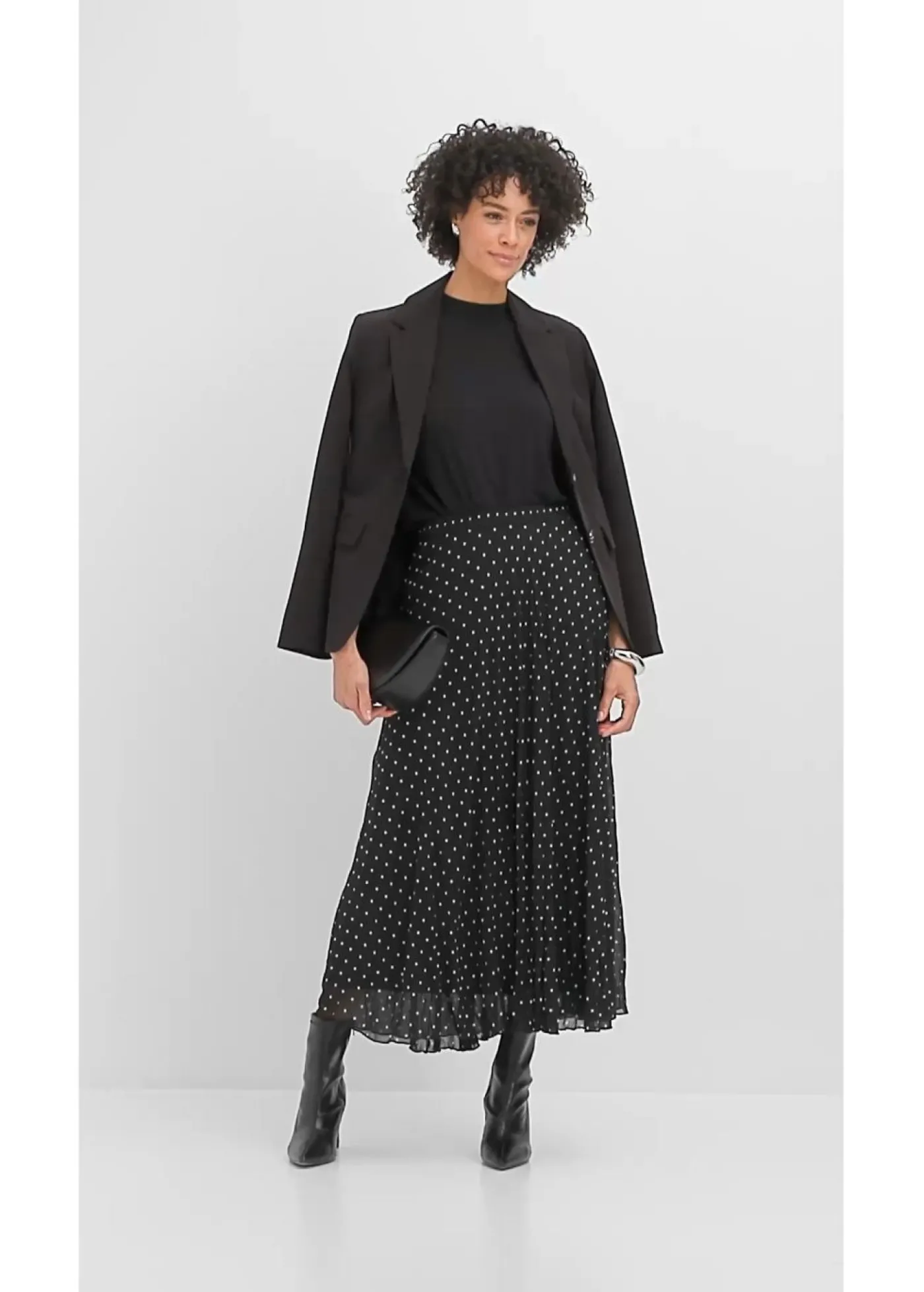 bonprix bonprix Falda de gasa con look arrugado Negro-blanco de lunares Discount