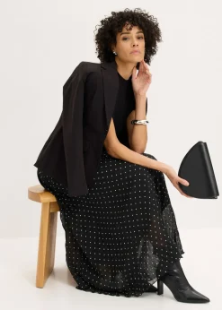 bonprix bonprix Falda de gasa con look arrugado Negro-blanco de lunares Discount
