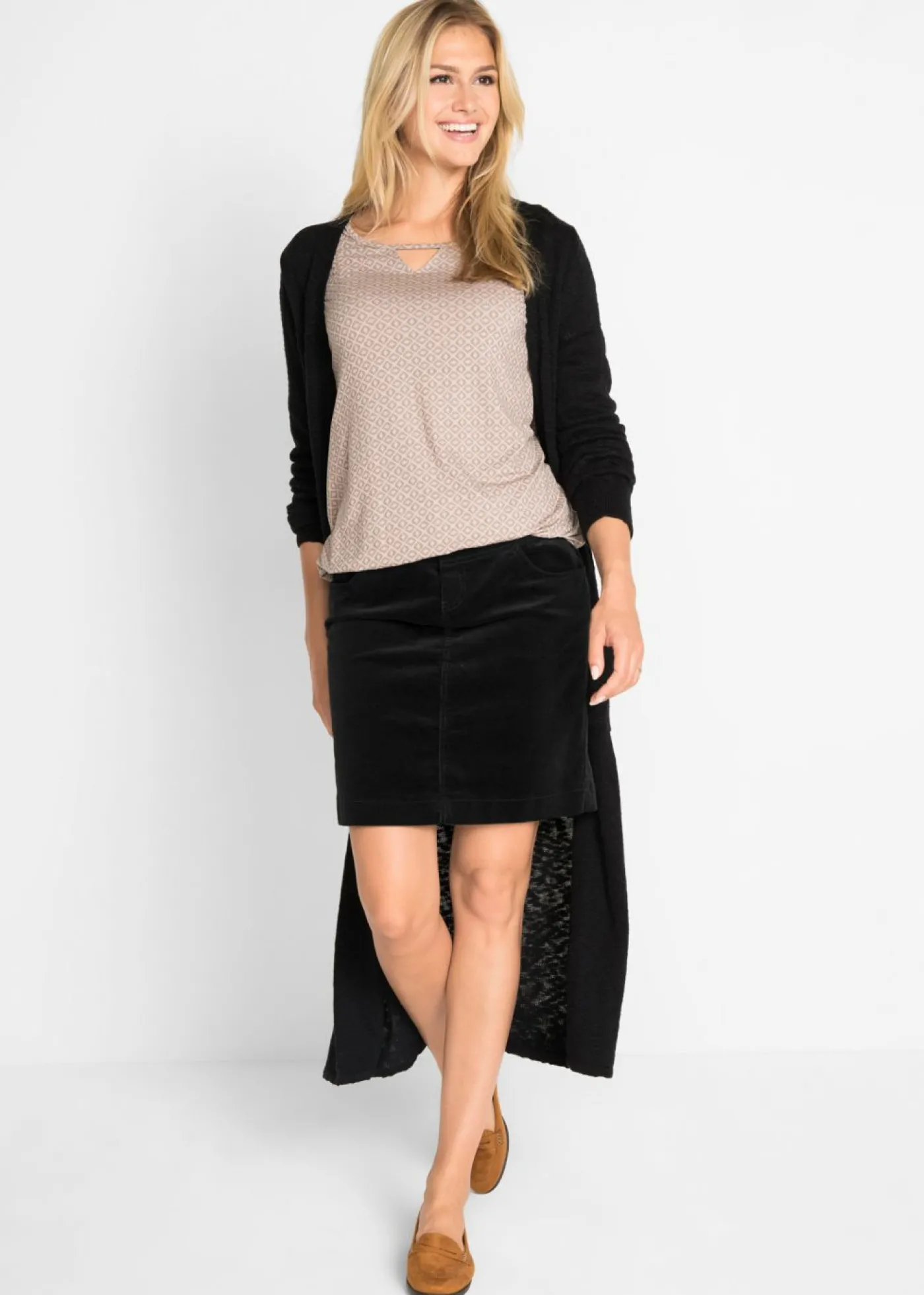 bonprix bonprix Falda de pana elástica Negro