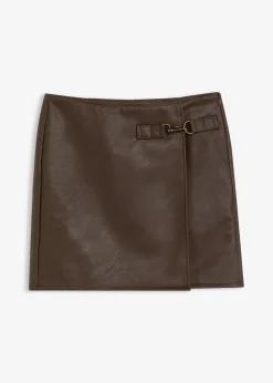 bonprix bonprix Falda de piel sintética Marrón oscuro Sale