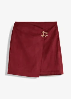 bonprix bonprix Falda de piel sintética con aspecto cruzado Rojo rubí Hot