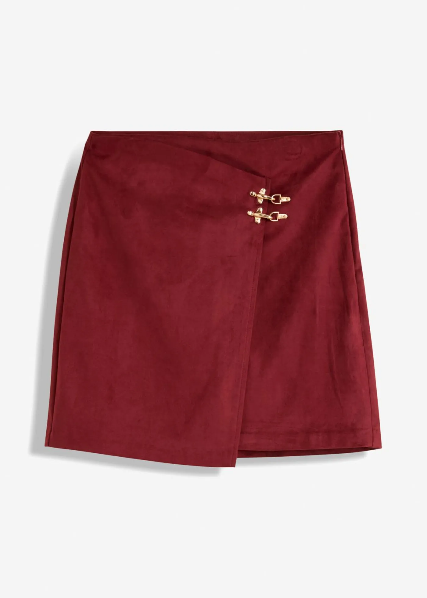 bonprix bonprix Falda de piel sintética con aspecto cruzado Rojo rubí Hot
