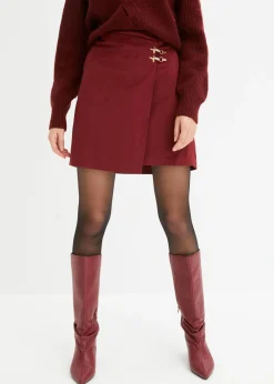 bonprix bonprix Falda de piel sintética con aspecto cruzado Rojo rubí Hot