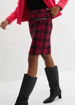 bonprix bonprix Falda de punto rojo granate-negro a cuadros Sale