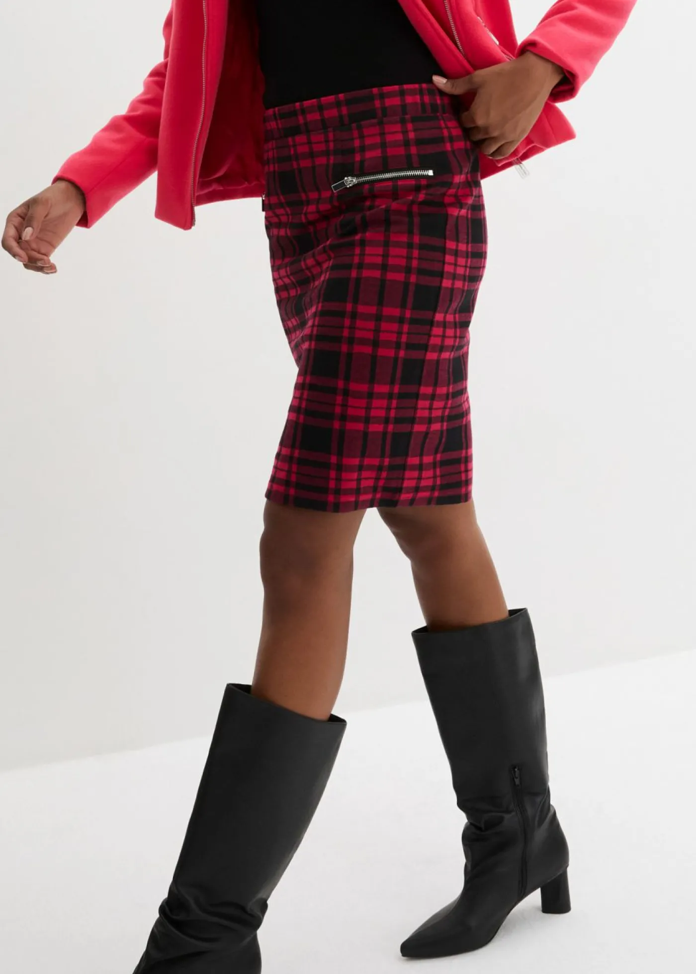 bonprix bonprix Falda de punto rojo granate-negro a cuadros Sale