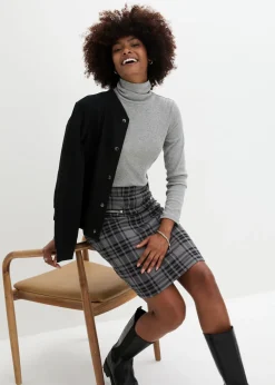 bonprix bonprix Falda de punto negro-gris claro a cuadros