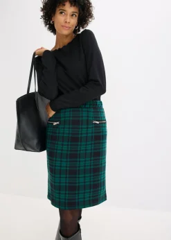 bonprix bonprix Falda de punto Verde bosque/negro de cuadros Hot