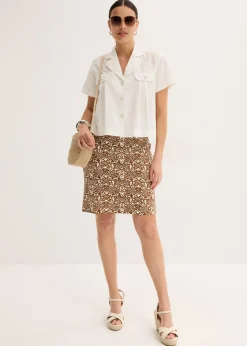 bonprix bonprix Falda de punto Marrón/beige natural con estampado gráfico New