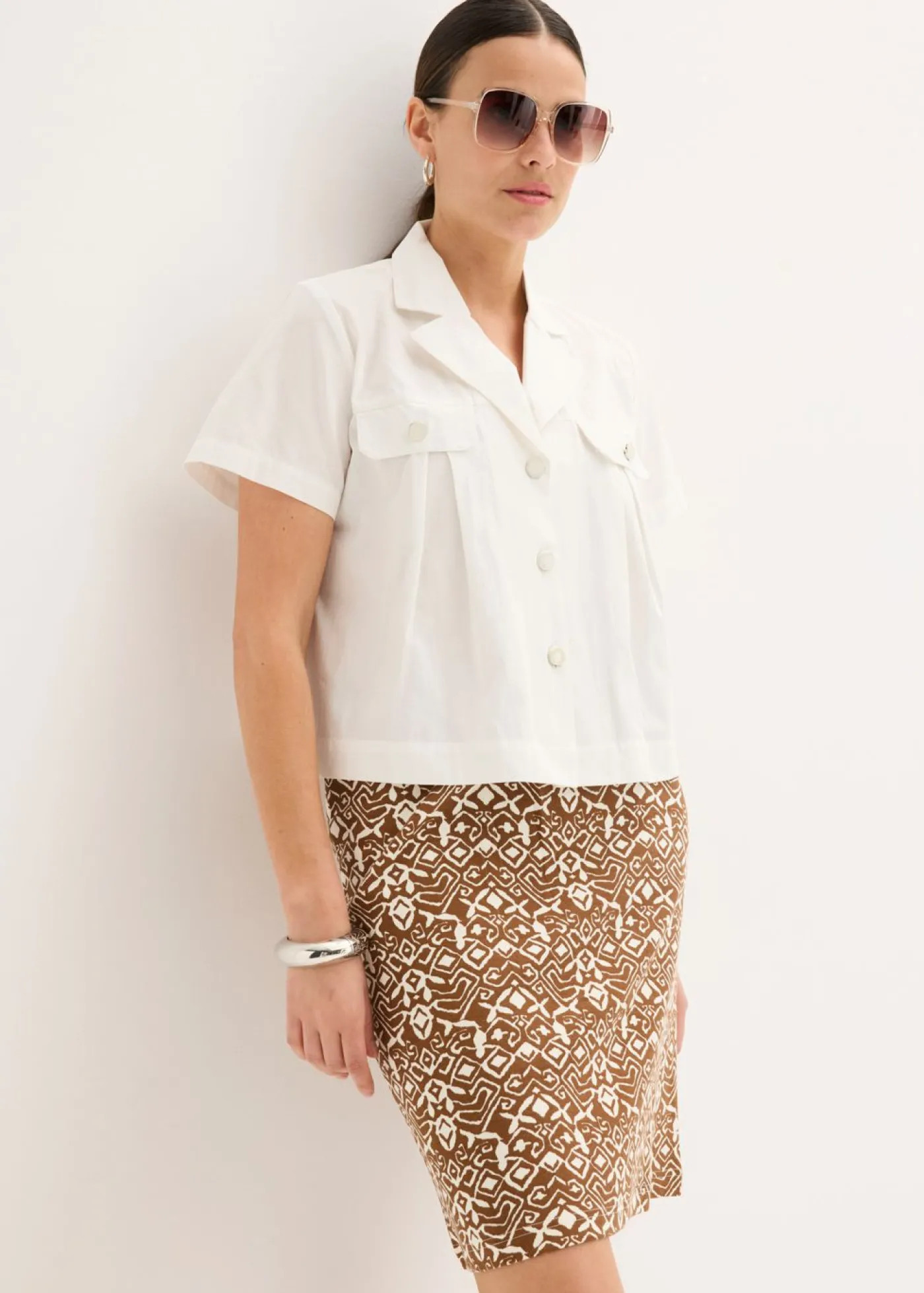 bonprix bonprix Falda de punto Marrón/beige natural con estampado gráfico New